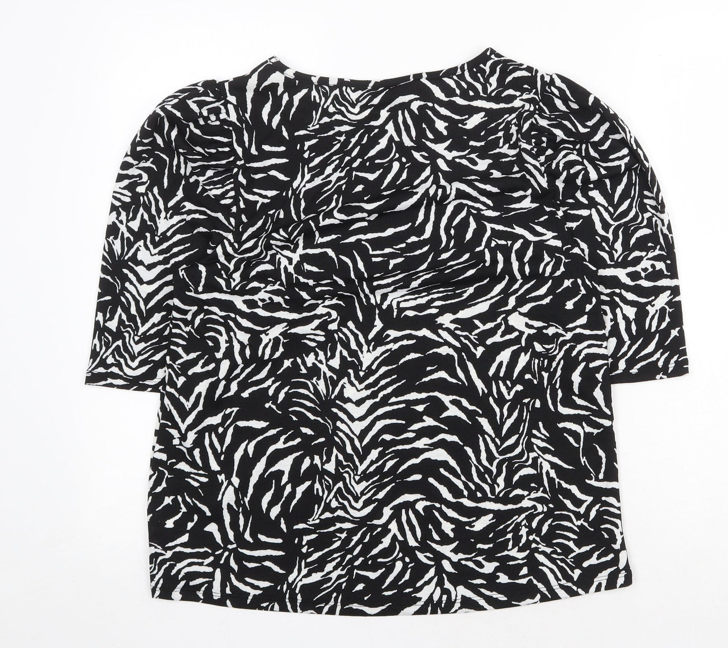 F&F Womens Black Geometric Polyester Basic T-Shirt Size 12 Boat Neck
