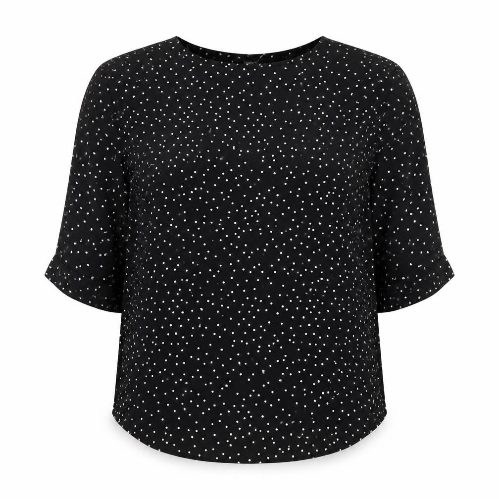 Papaya Womens Black Geometric Polyester Basic Blouse Size 12 Boat Neck