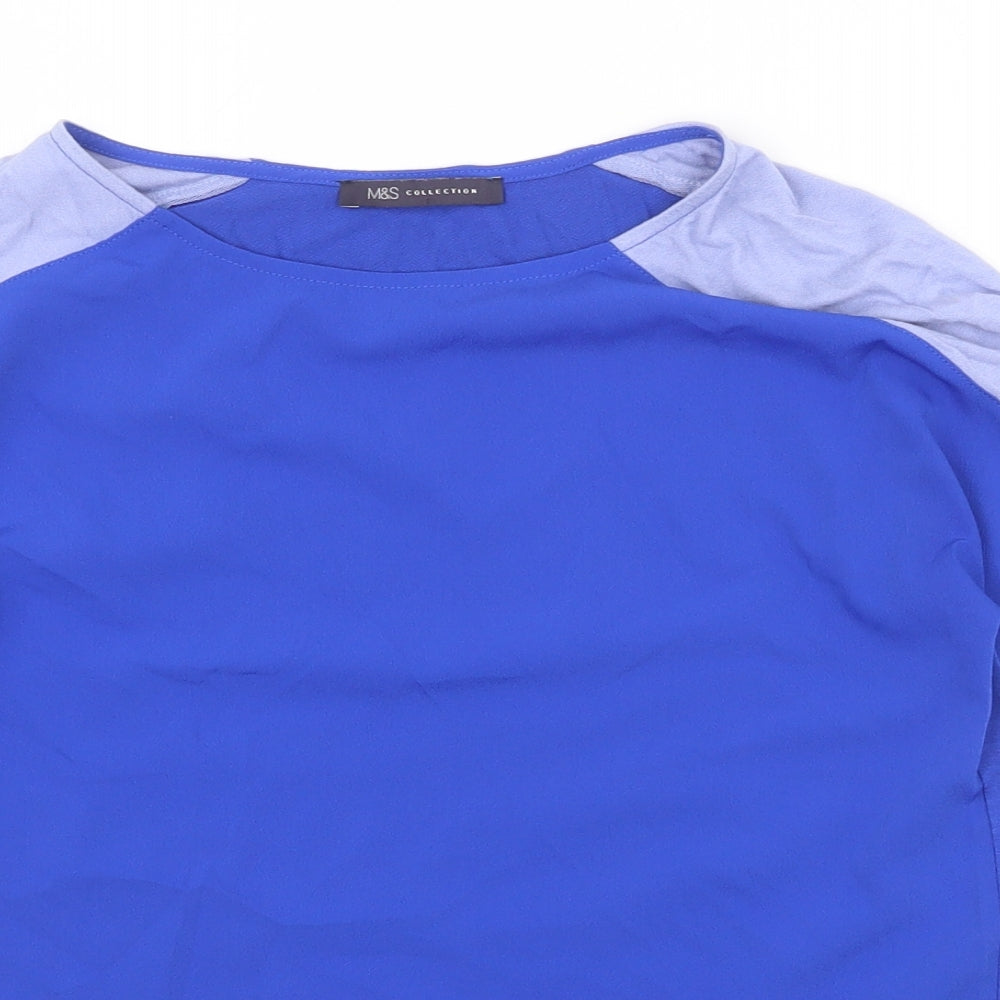 Marks and Spencer Womens Blue Viscose Basic T-Shirt Size 8 Boat Neck