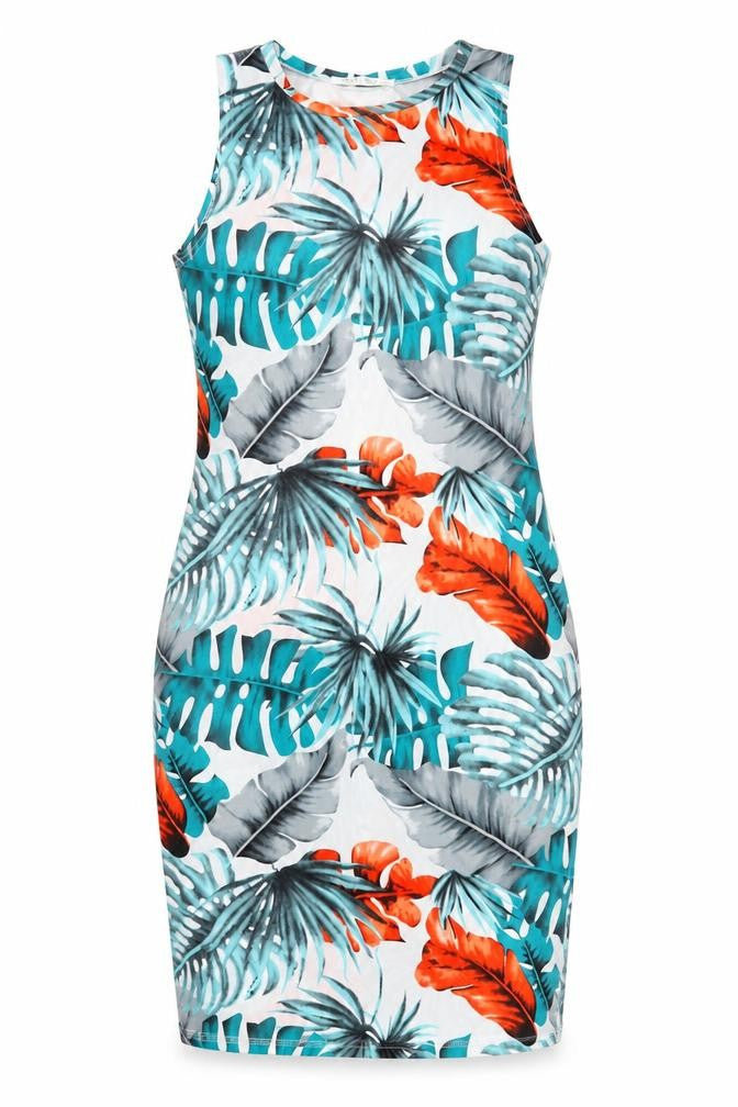 Brave Soul Womens Multicoloured Geometric Polyester Tank Dress Size M Boat Neck Pullover - Leaf Pattern