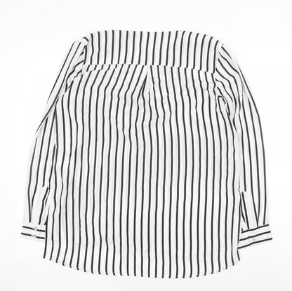 H&M Womens White Striped Polyester Basic Button-Up Size 10 V-Neck
