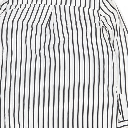 H&M Womens White Striped Polyester Basic Button-Up Size 10 V-Neck