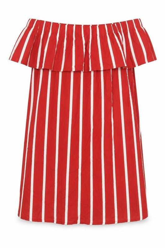 Primark Womens Red Striped Viscose Trapeze & Swing Size 10 Off the Shoulder Pullover