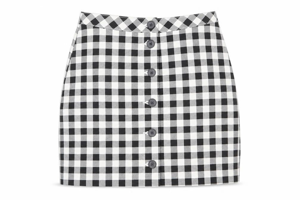 H&M Womens White Check Cotton Mini Skirt Size 4XL Button