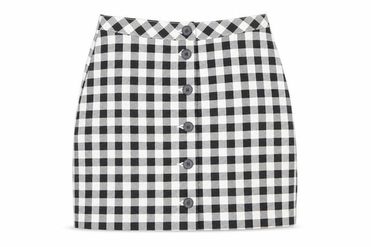 H&M Womens White Check Cotton Mini Skirt Size 4XL Button