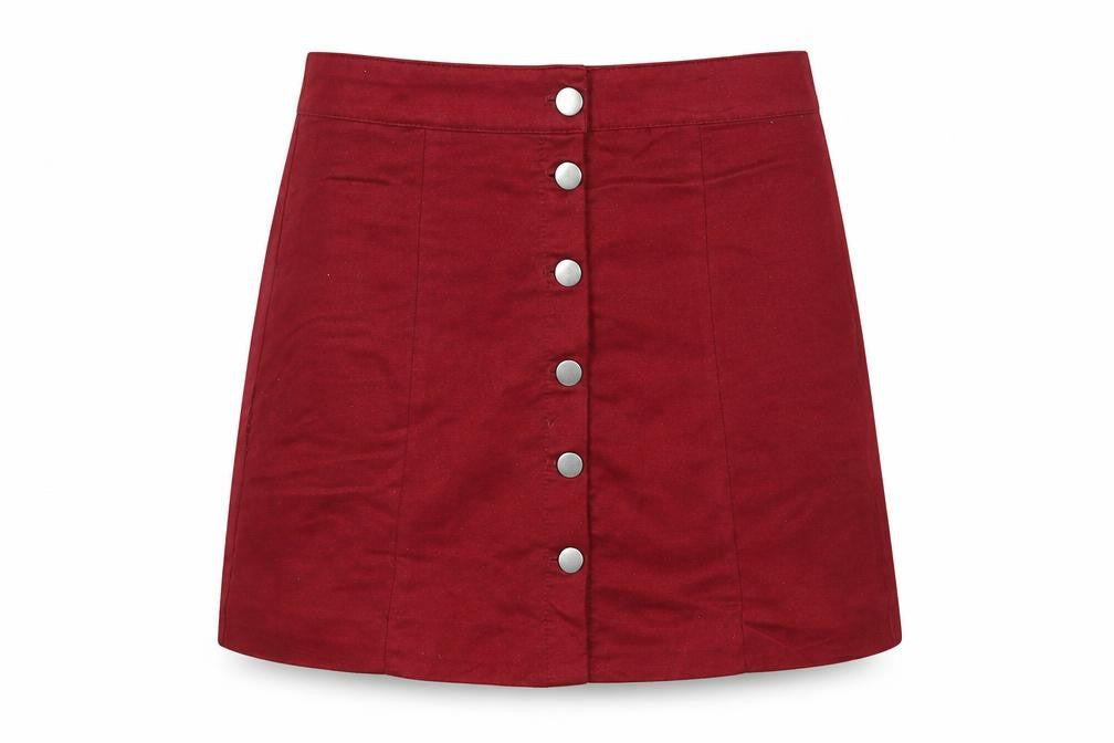 H&M Womens Red Polyester A-Line Skirt Size 8 Button