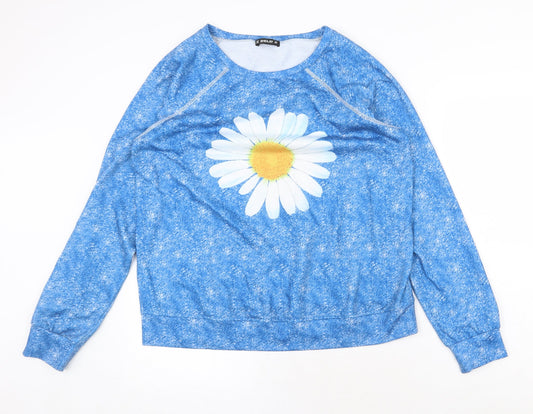 Sheilay Womens Blue Polyester Basic Blouse Size L Scoop Neck - Daisy