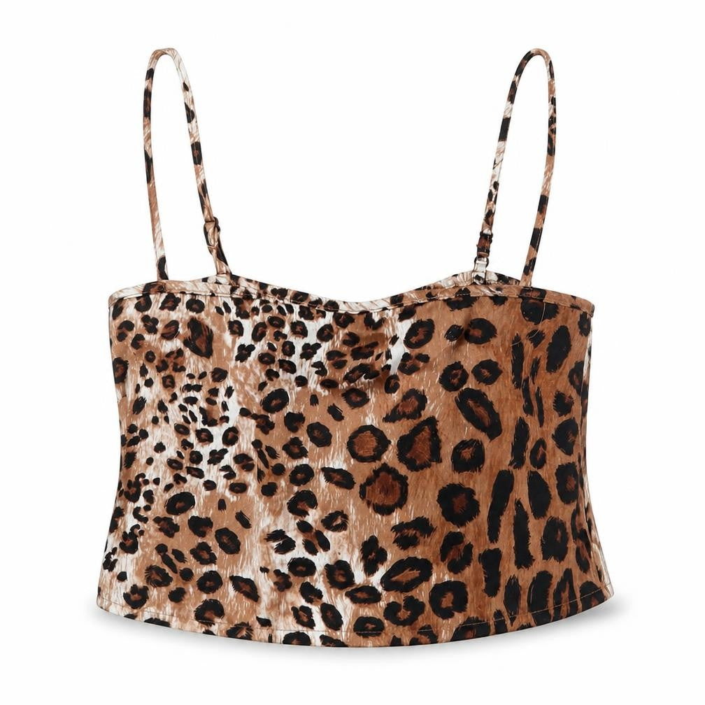 Nasty Gal Womens Brown Animal Print Polyester Cropped Tank Size 6 Square Neck - Leopard Print