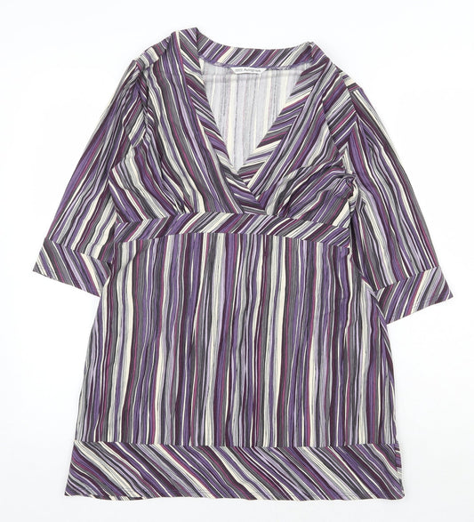 Marks and Spencer Womens Purple Striped Viscose A-Line Size 14 V-Neck Tie