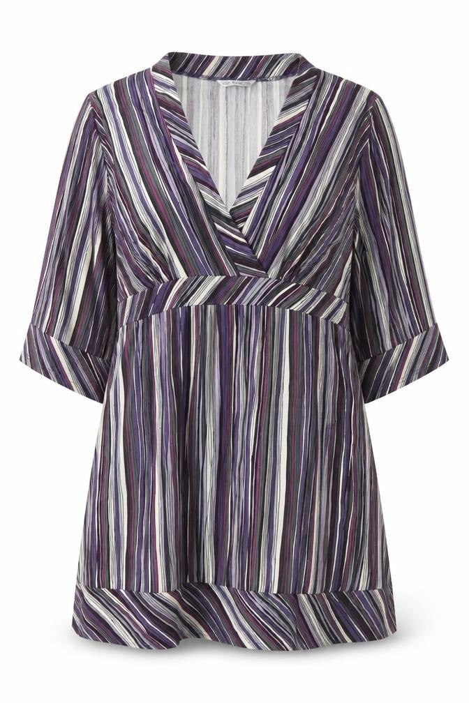 Marks & Spencer Womens Purple Striped Viscose A-Line Size 14 V-Neck Tie