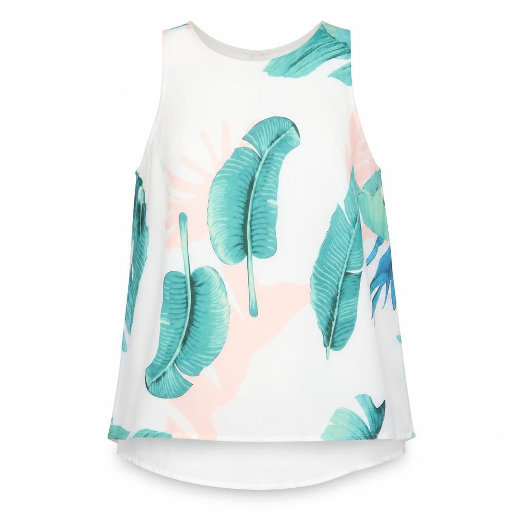 Yoins Womens White Geometric Polyester Basic Tank Size M Round Neck - Leaf Print