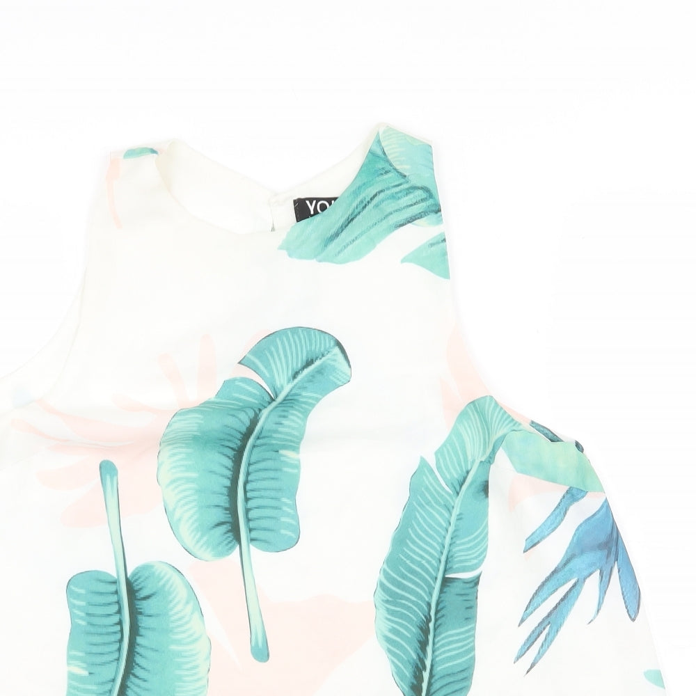 Yoins Womens White Geometric Polyester Basic Tank Size M Round Neck - Leaf Print