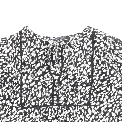 Marks & Spencer Womens Black Geometric Linen Basic Blouse Size 8 Round Neck
