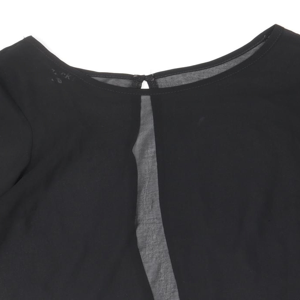 Zack Womens Black Polyester Basic Blouse Size M Boat Neck - Bell Sleeve, Open Back