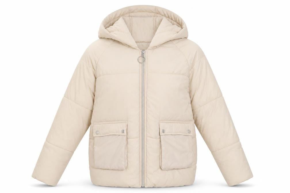 PRETTYLITTLETHING Womens Beige Puffer Jacket Jacket Size 4 Zip