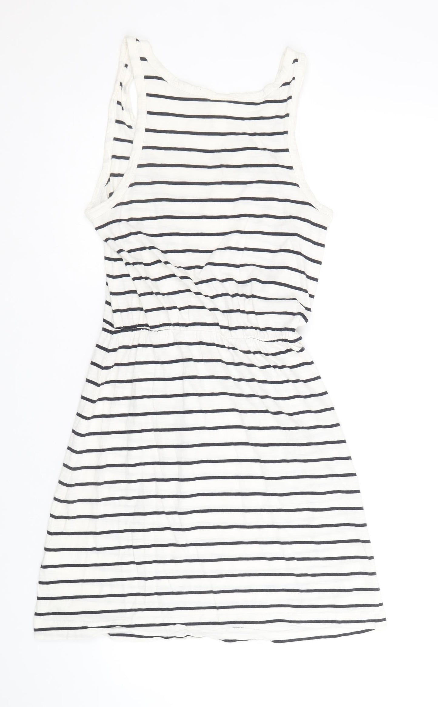 H&M Womens Ivory Striped Cotton Tank Dress Size S Round Neck Pullover