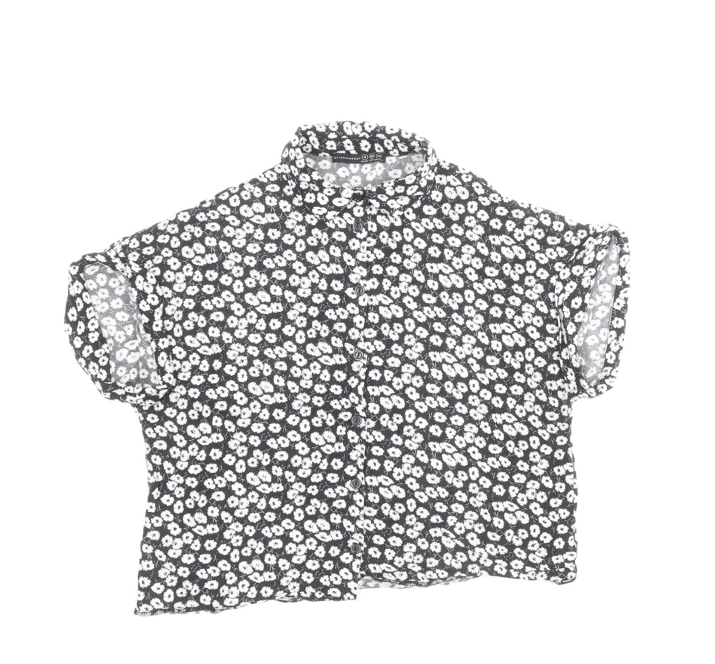 Atmosphere Womens Black Floral Viscose Basic Button-Up Size 8 Collared