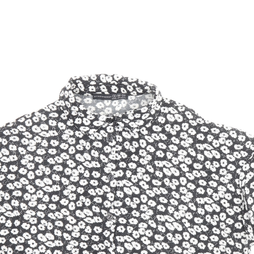 Atmosphere Womens Black Floral Viscose Basic Button-Up Size 8 Collared