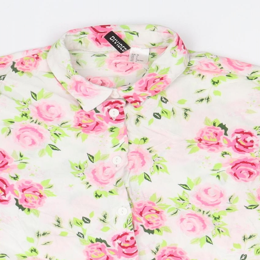 Divided by H&M Womens Multicoloured Floral Viscose Basic Button-Up Size 6 Collared