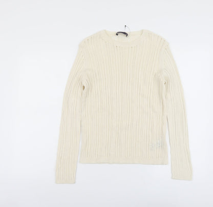 Marks & Spencer Womens Beige Scoop Neck Polyester Pullover Jumper Size M