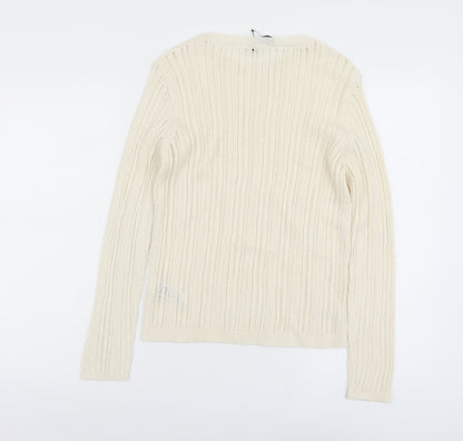 Marks & Spencer Womens Beige Scoop Neck Polyester Pullover Jumper Size M