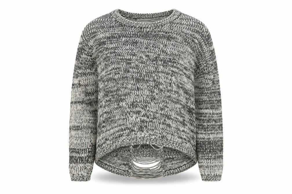 H&M Womens Grey Boat Neck Acrylic Pullover Jumper Size M - Distressed Back