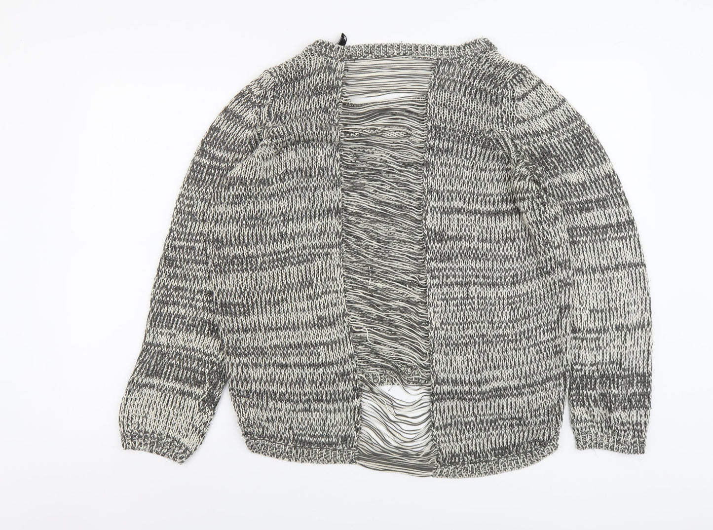 H&M Womens Grey Boat Neck Acrylic Pullover Jumper Size M - Distressed Back