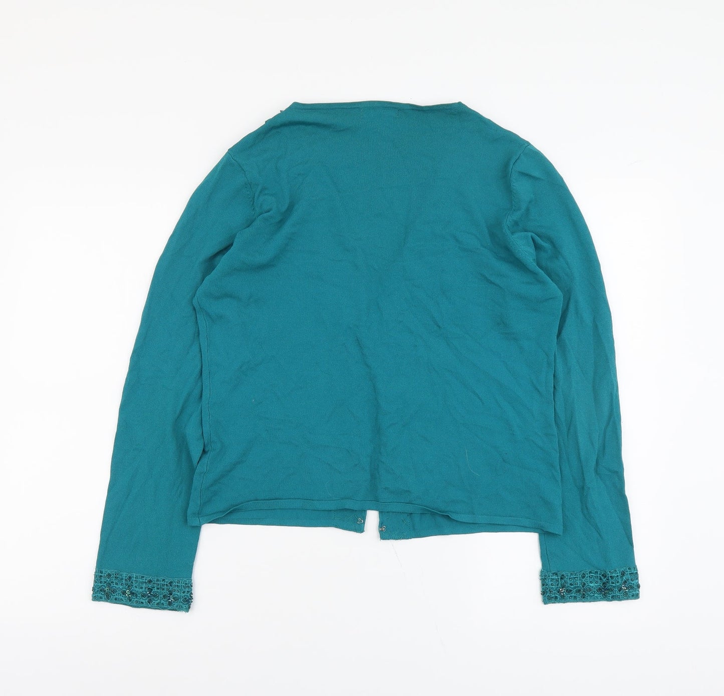 Klass Womens Green V-Neck Viscose Cardigan Jumper Size L - Hook & Eye Closure