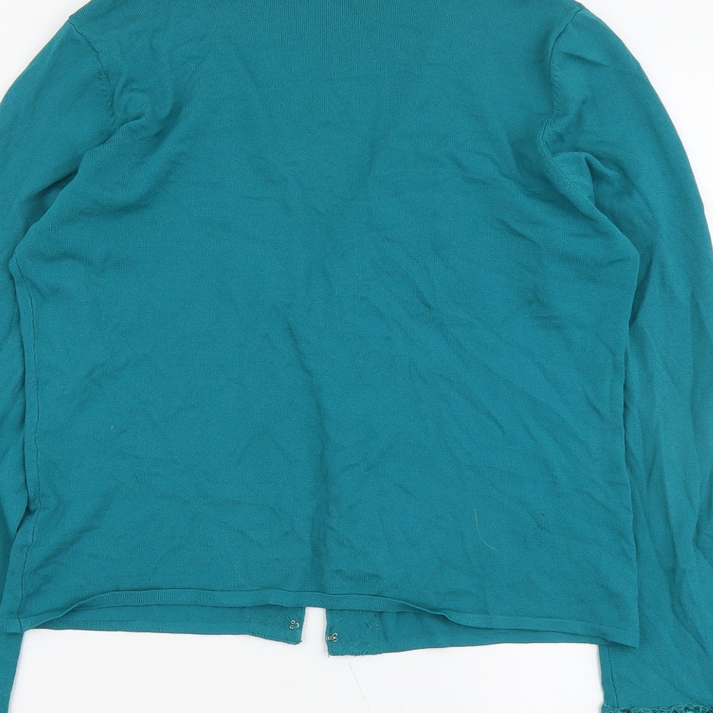 Klass Womens Green V-Neck Viscose Cardigan Jumper Size L - Hook & Eye Closure