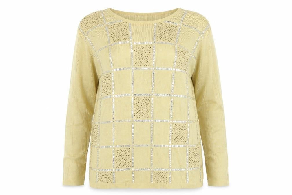 Jumper Womens Beige Scoop Neck Check Acrylic Pullover Jumper Size L