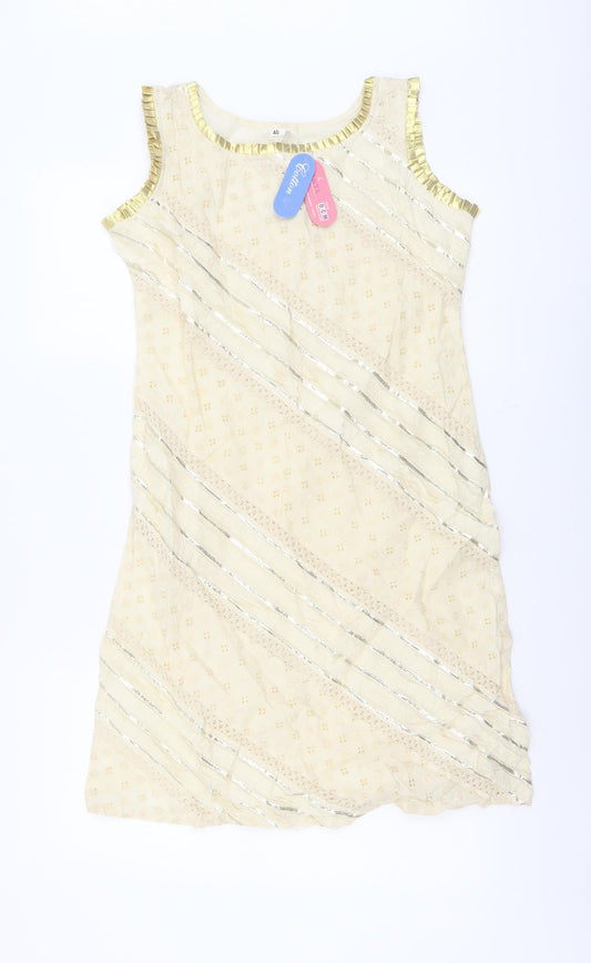 Kanya Womens Beige Geometric Cotton Tank Dress Size 12 Round Neck Pullover