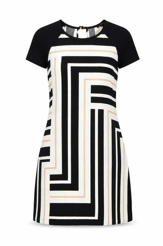River Island Womens Multicoloured Geometric Polyester A-Line Size 8 Round Neck Button