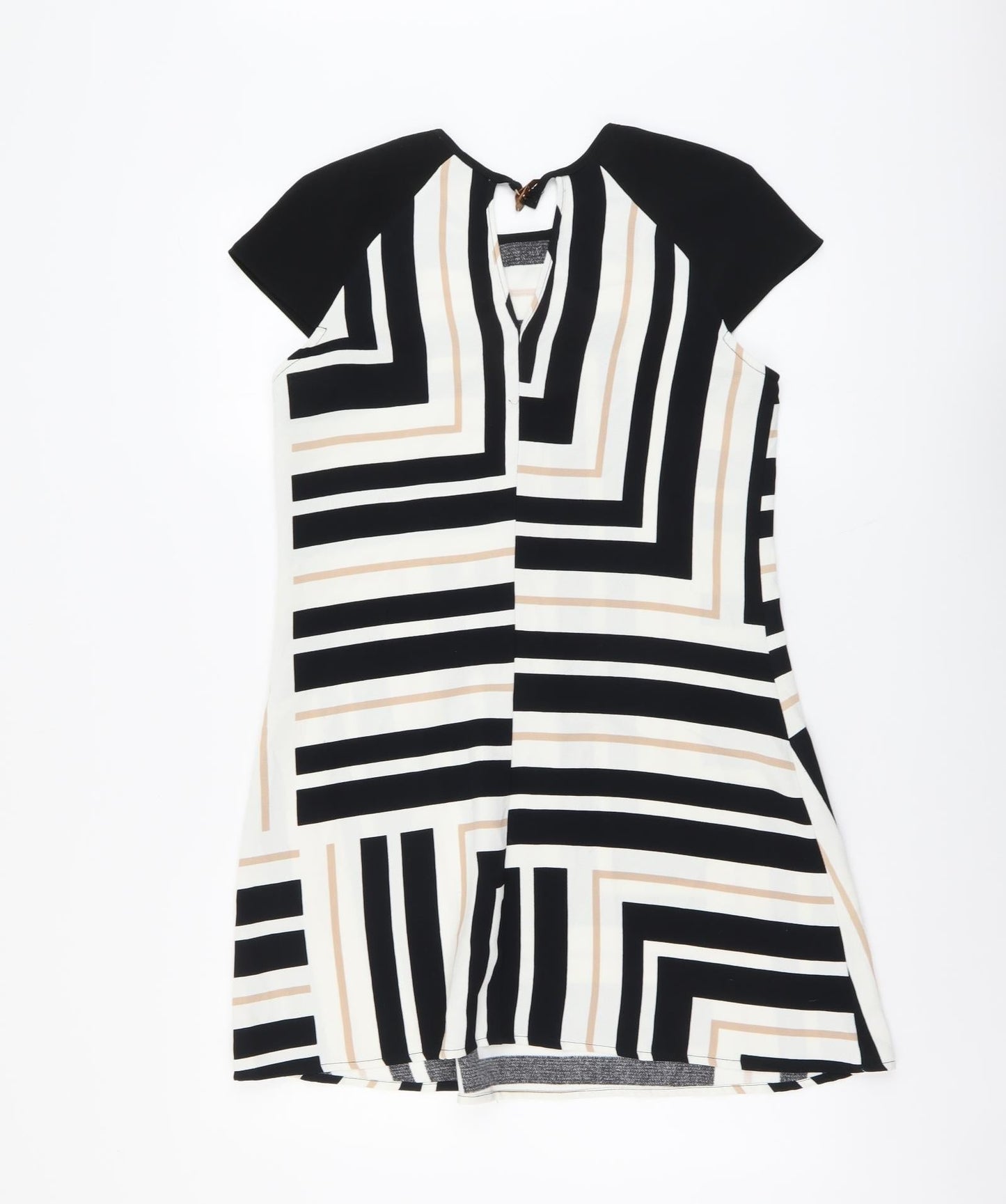 River Island Womens Multicoloured Geometric Polyester A-Line Size 8 Round Neck Button