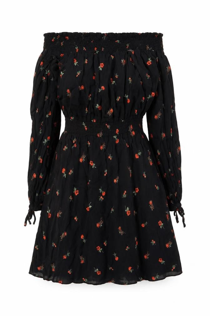 New Look Womens Black Geometric Viscose A-Line Size 6 Off the Shoulder Pullover