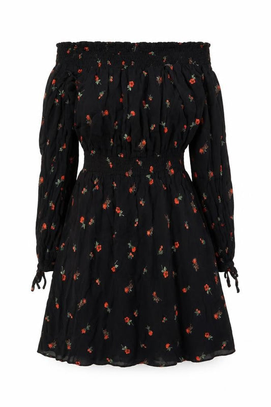 New Look Womens Black Geometric Viscose A-Line Size 6 Off the Shoulder Pullover