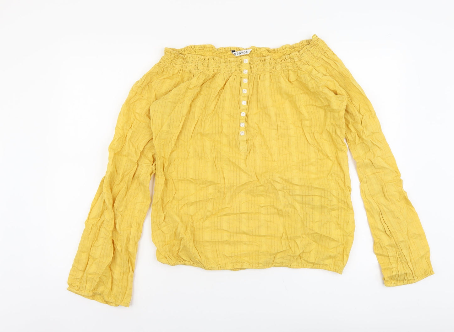 George Womens Yellow Cotton Basic Blouse Size 10 Off the Shoulder