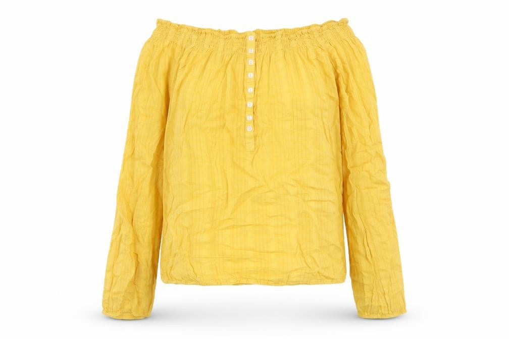 George Womens Yellow Cotton Basic Blouse Size 10 Off the Shoulder