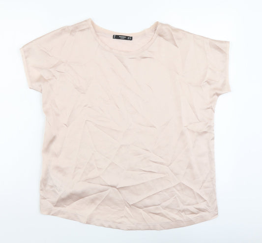 Mango Womens Pink Viscose Basic T-Shirt Size S Scoop Neck