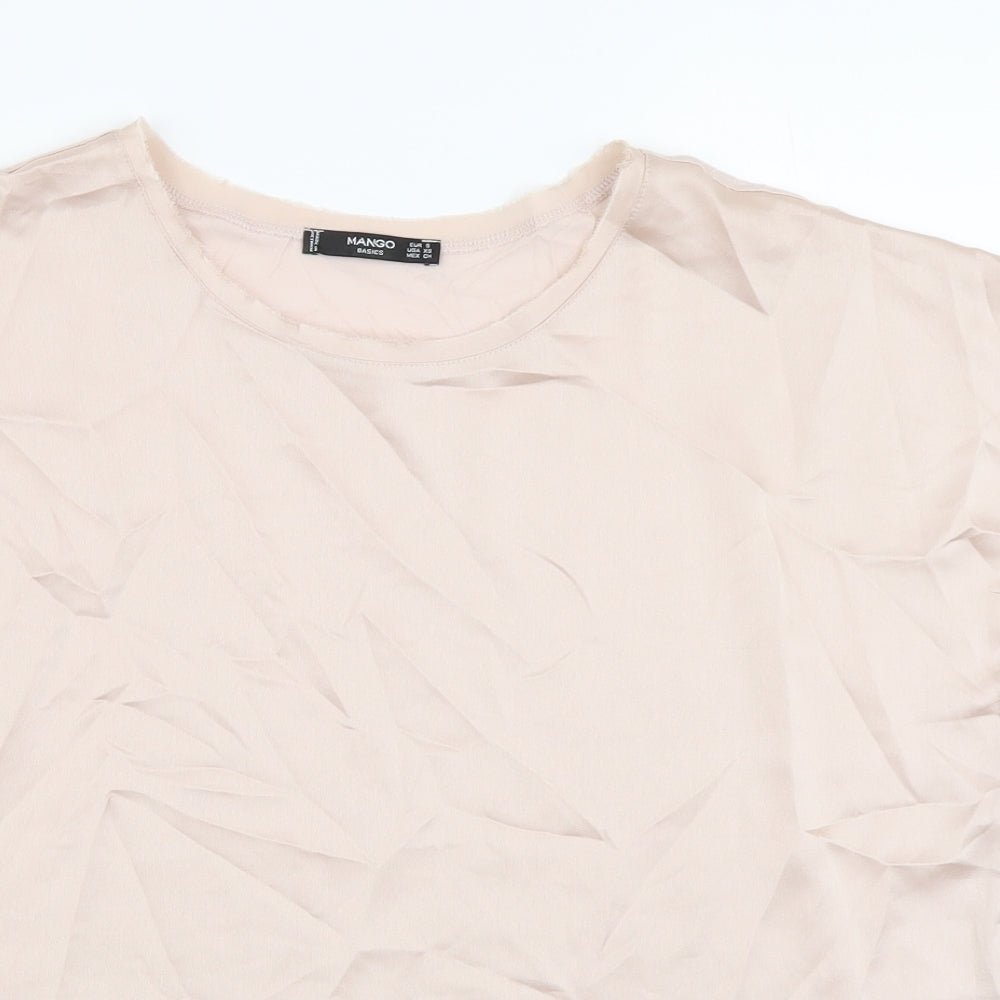 Mango Womens Pink Viscose Basic T-Shirt Size S Scoop Neck