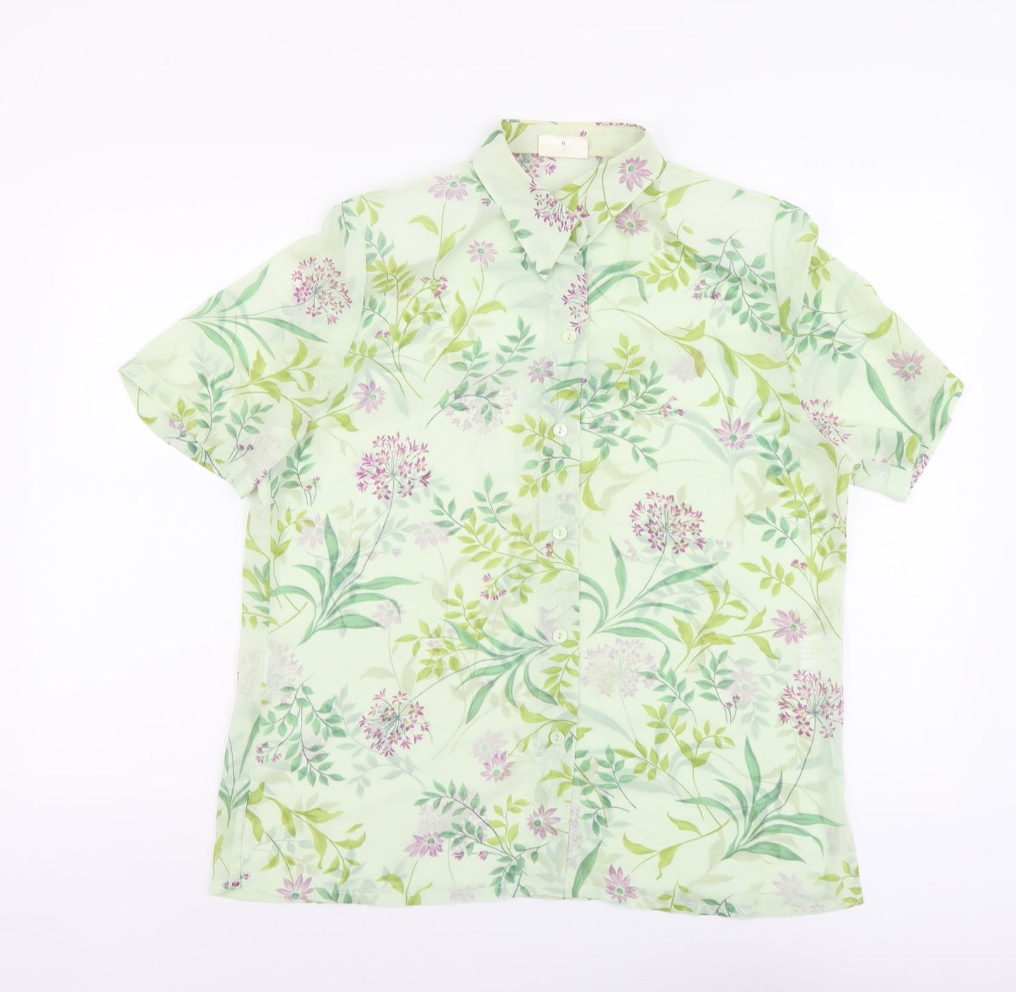 Sommermann Womens Green Floral Polyester Basic Button-Up Size 8 Collared