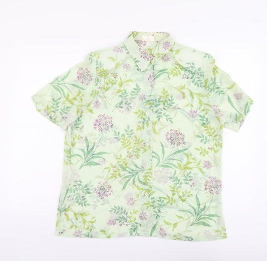 Sommermann Womens Green Floral Polyester Basic Button-Up Size 8 Collared