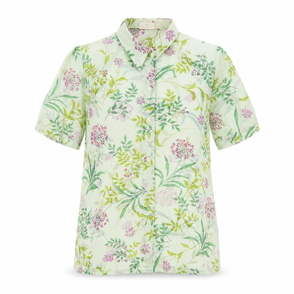 Sommermann Womens Green Floral Polyester Basic Button-Up Size 8 Collared