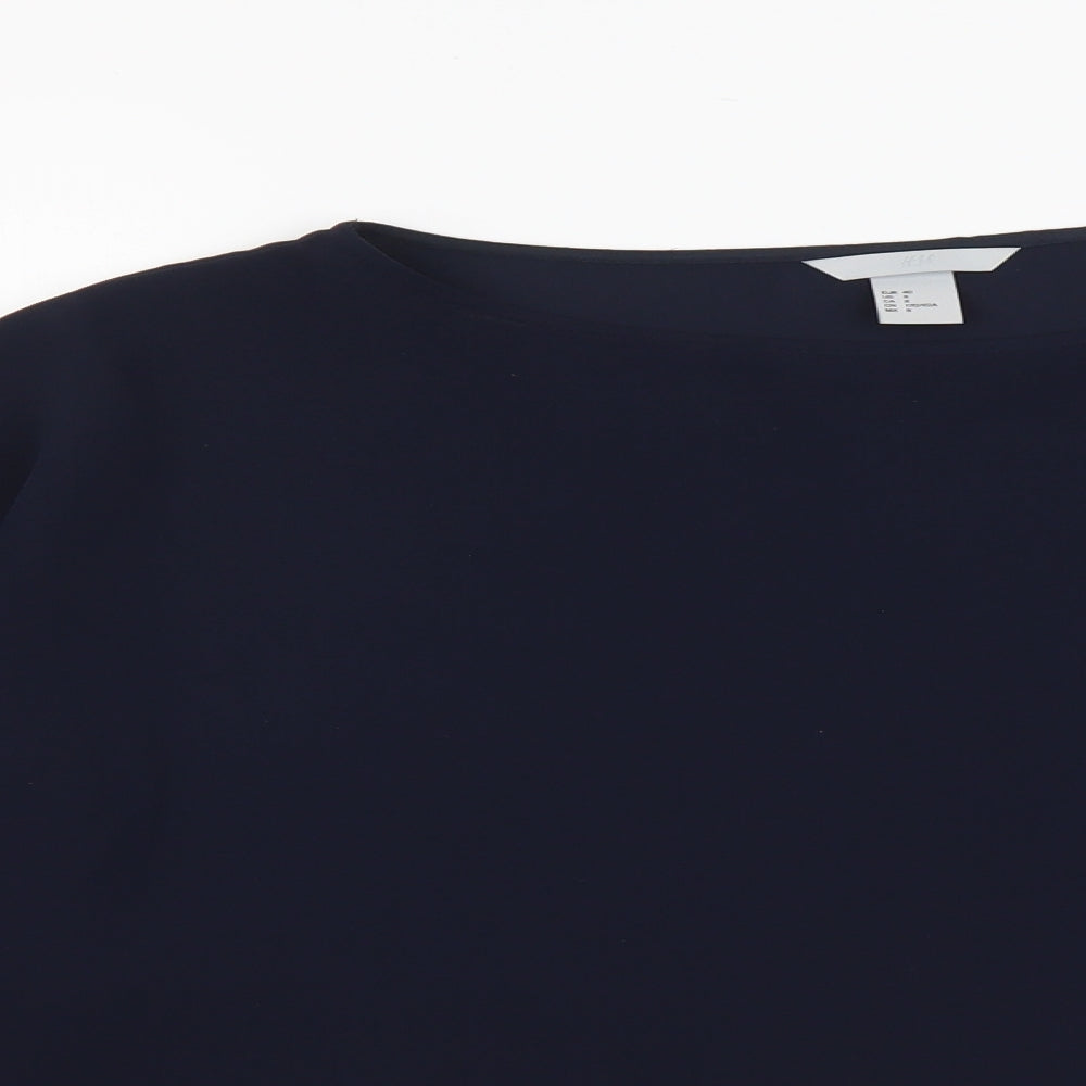 H&M Womens Blue Polyester Basic Blouse Size L Round Neck