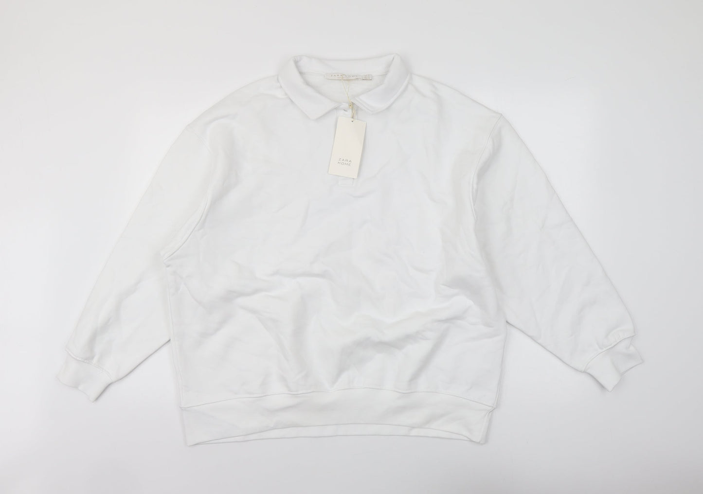 Zara Womens White Cotton Pullover Sweatshirt Size S Button