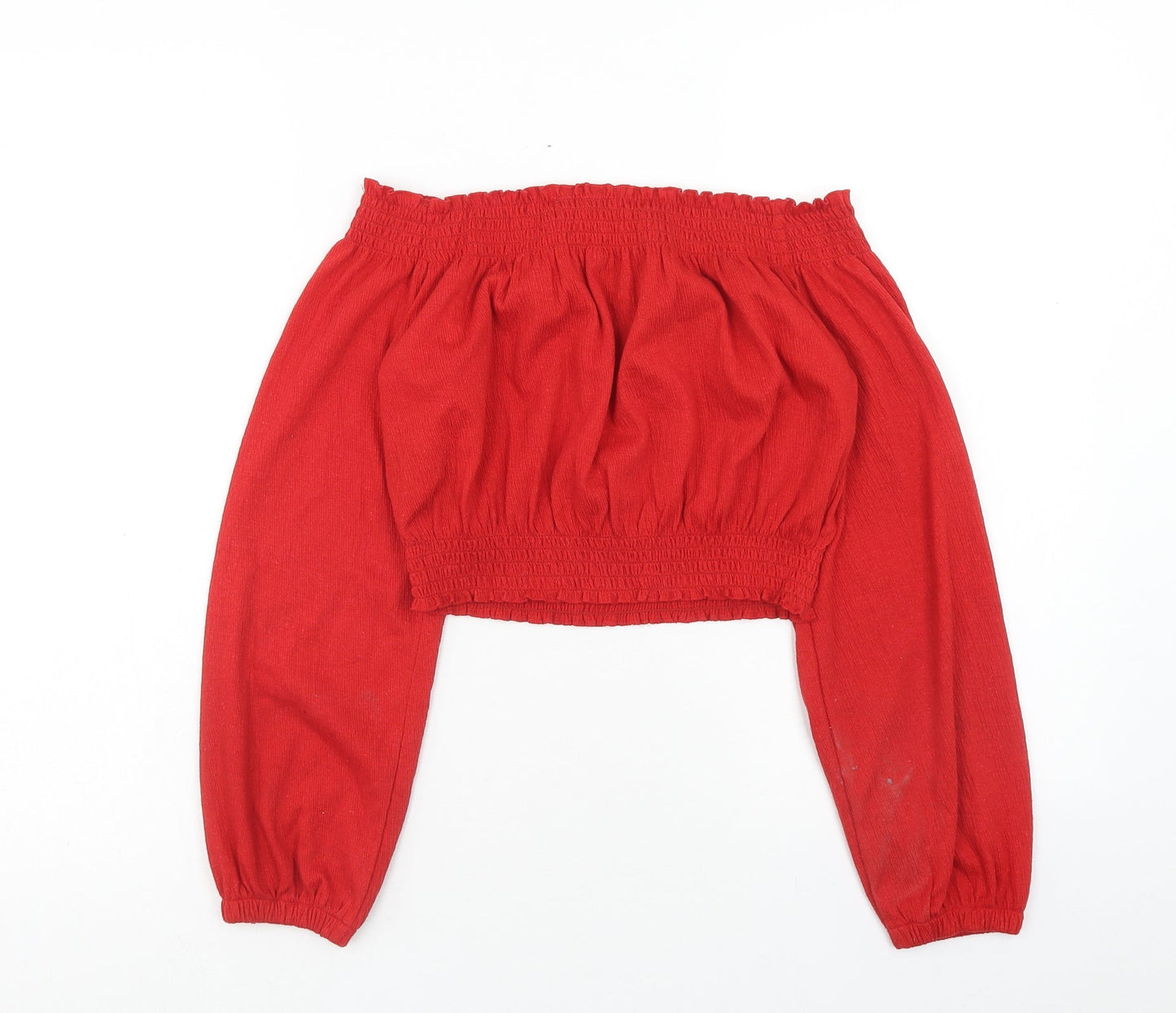 H&M Womens Red Polyester Cropped Blouse Size S Off the Shoulder