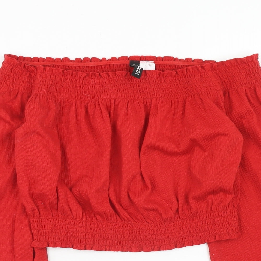 H&M Womens Red Polyester Cropped Blouse Size S Off the Shoulder