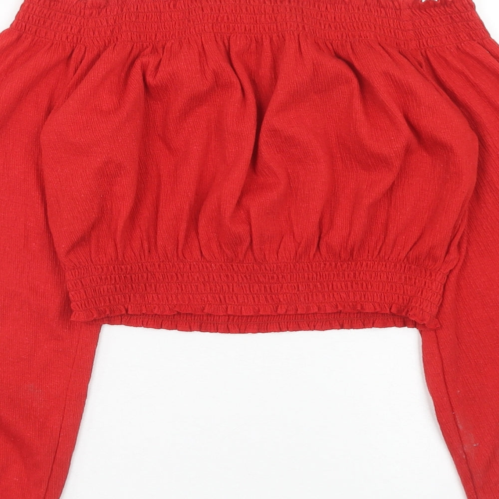 H&M Womens Red Polyester Cropped Blouse Size S Off the Shoulder