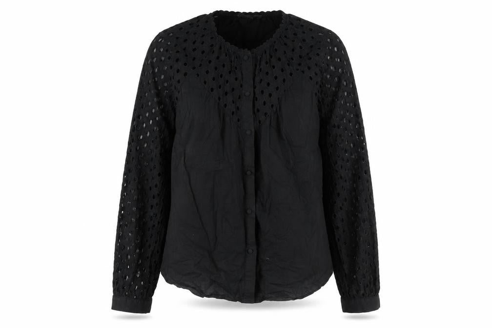 Cerise Blue Womens Black Cotton Basic Blouse Size S Round Neck