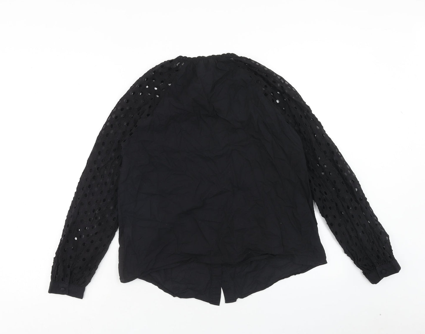 Cerise Blue Womens Black Cotton Basic Blouse Size S Round Neck