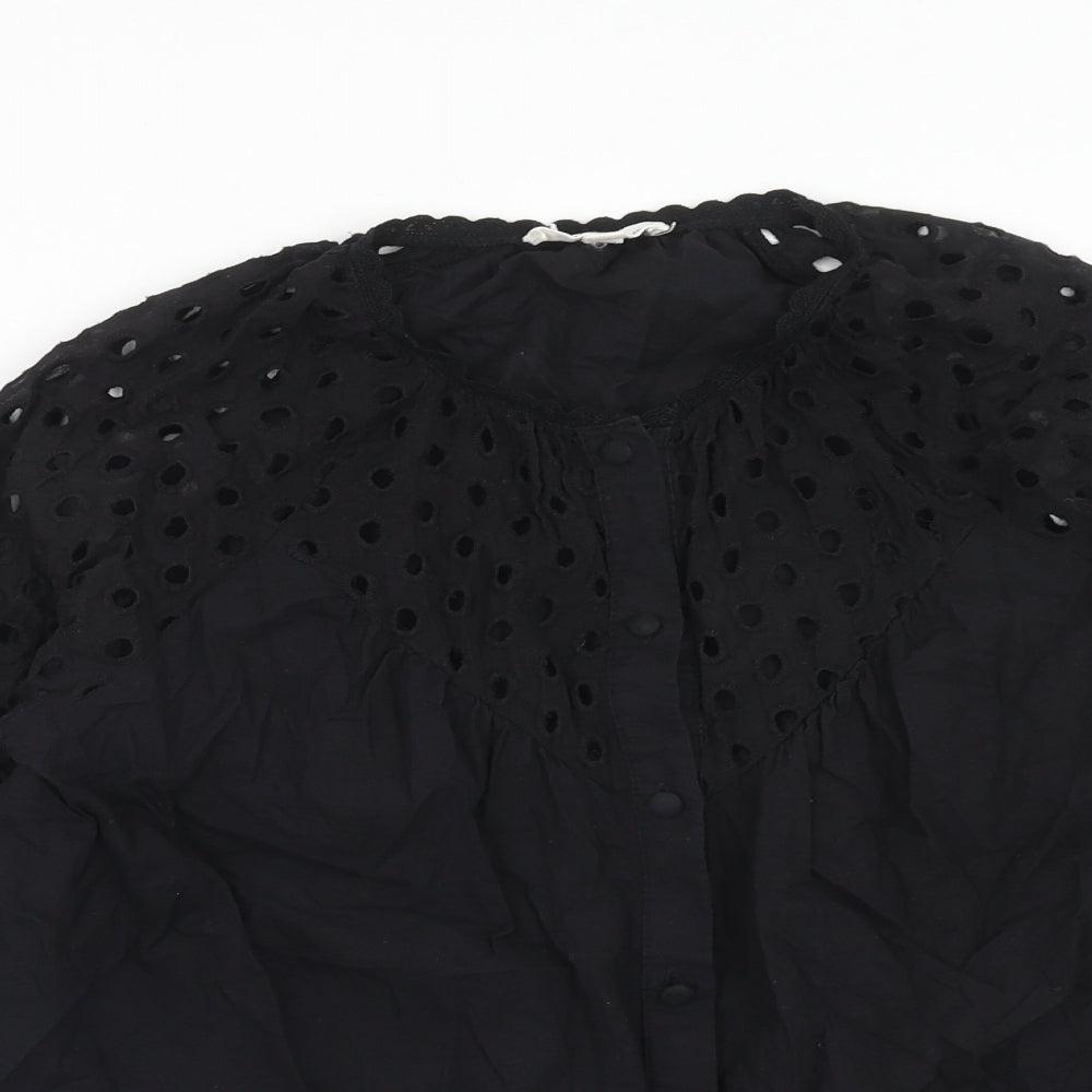 Cerise Blue Womens Black Cotton Basic Blouse Size S Round Neck